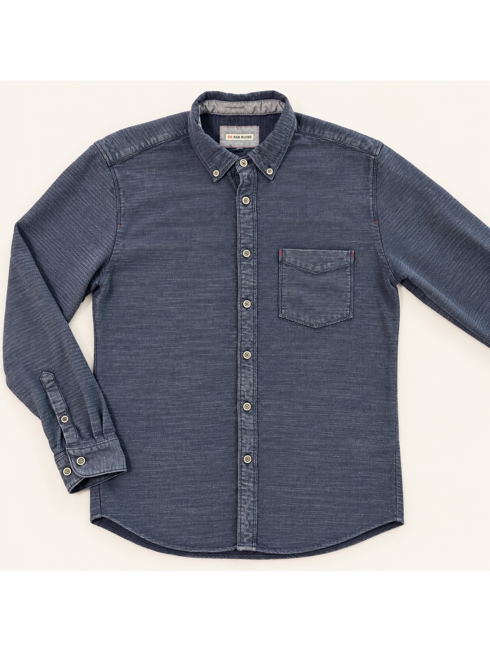 32 Bar Blues Water to Wine Indigo-Dyed Cotton Knit Weave Long Sleeve Shirt